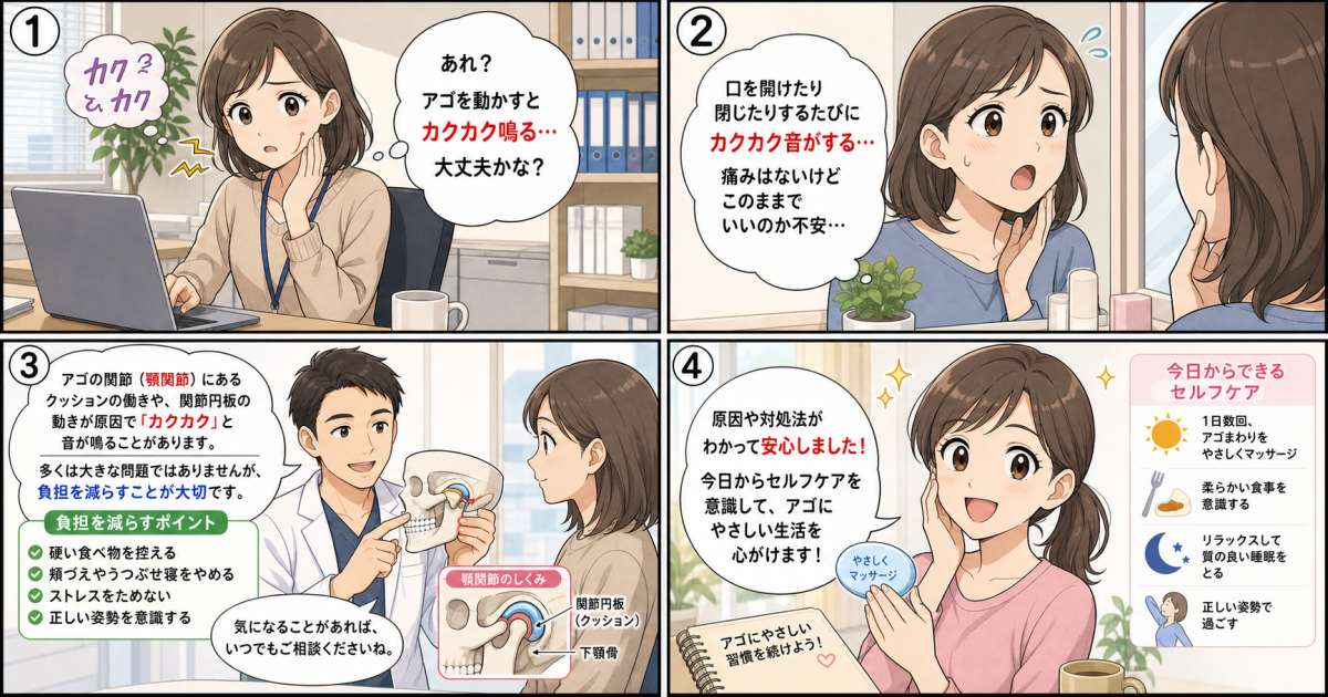 痛くないアゴのカクカク音、原因は?食いしばり対策と受診の目安